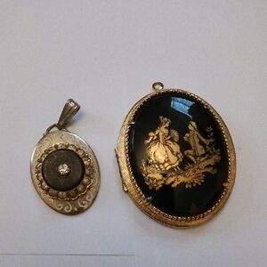 Elegant Gold and Black Locket Limoges? Vintage art deco pendant